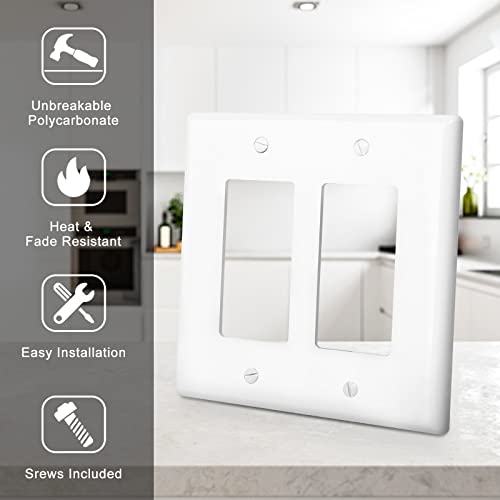Anteer 2-Gang Decorator Wall Plates Switch Outlet Plate Cover for Light Switches, Smart Switch, Dimmers, GFCI, Receptacle, USB Outlet Standard Size 2-Gang 4.48" x 4.57" (Standard-Size, 4-Pack,White) - Image 3