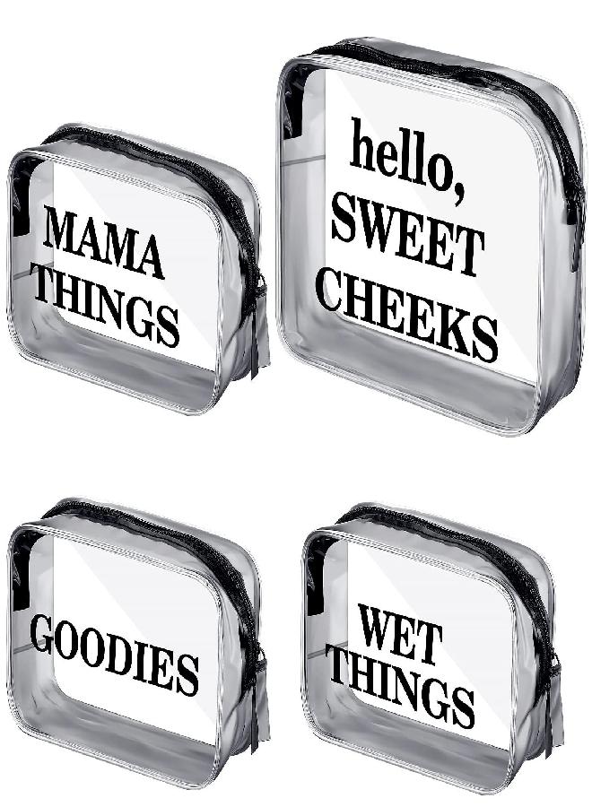 Oudain 4 Packs Diaper Bag Organizer Pouches Set Clear PVC Travel Diaper Bag Waterproof Zippered Makeup Bag Dry Wet Bag (Black) - Image 1