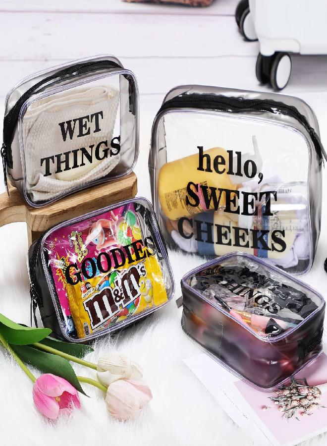Oudain 4 Packs Diaper Bag Organizer Pouches Set Clear PVC Travel Diaper Bag Waterproof Zippered Makeup Bag Dry Wet Bag (Black) - Image 4