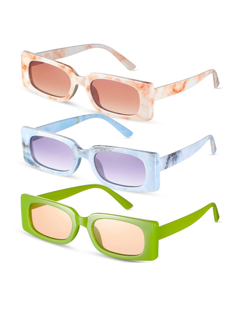 SYOSI 3 Pieces Square Narrow Frame Sunglasses Retro Vintage 90s Rectangle Sunglasses Trendy Chunky Glasses for Women (Fresh Pattern) - Image 1