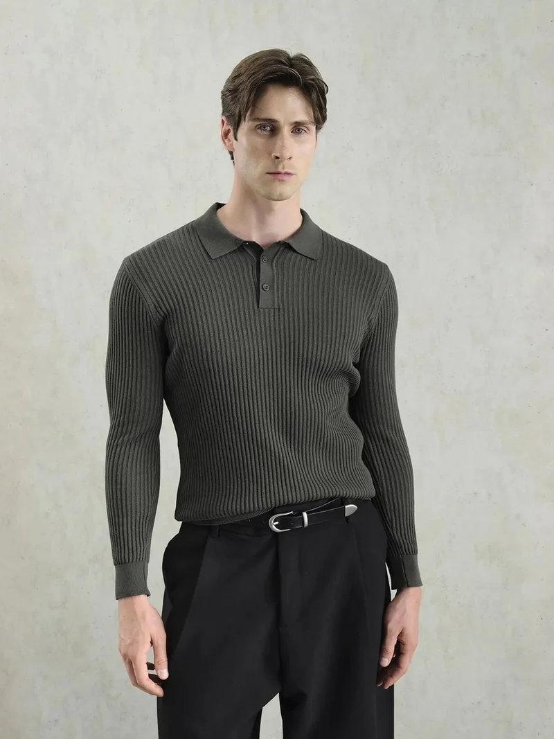 Giesto Khaki Green GIESTO Slim Fit Polo Neck T-Shirt for Men | Best Price UAE