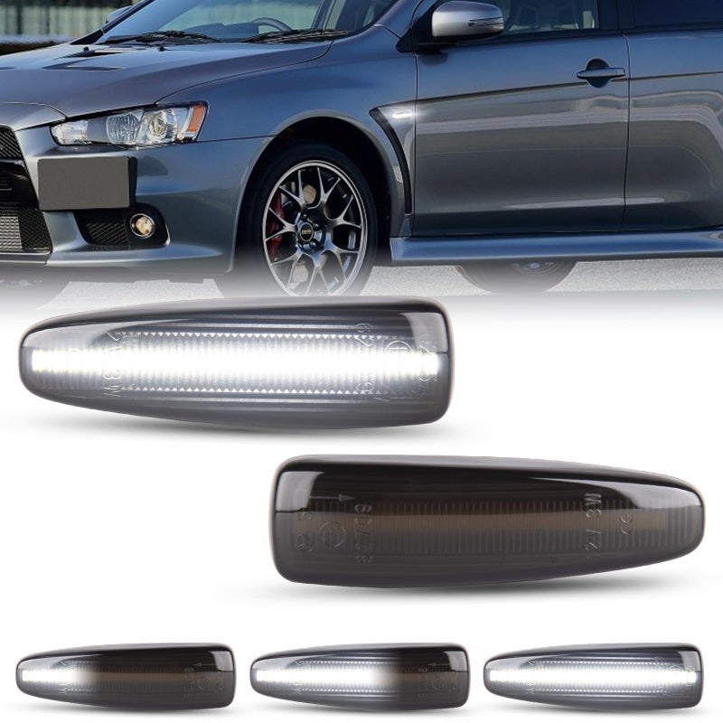 مصابيح إشارة الانعطاف الجانبية LED البيضاء من جيمبرو لمركبات ميتسوبيشي لانسر EVO X ميرا ج G4 أوتلاندر سبورت عدسة مدخنة 2PCS