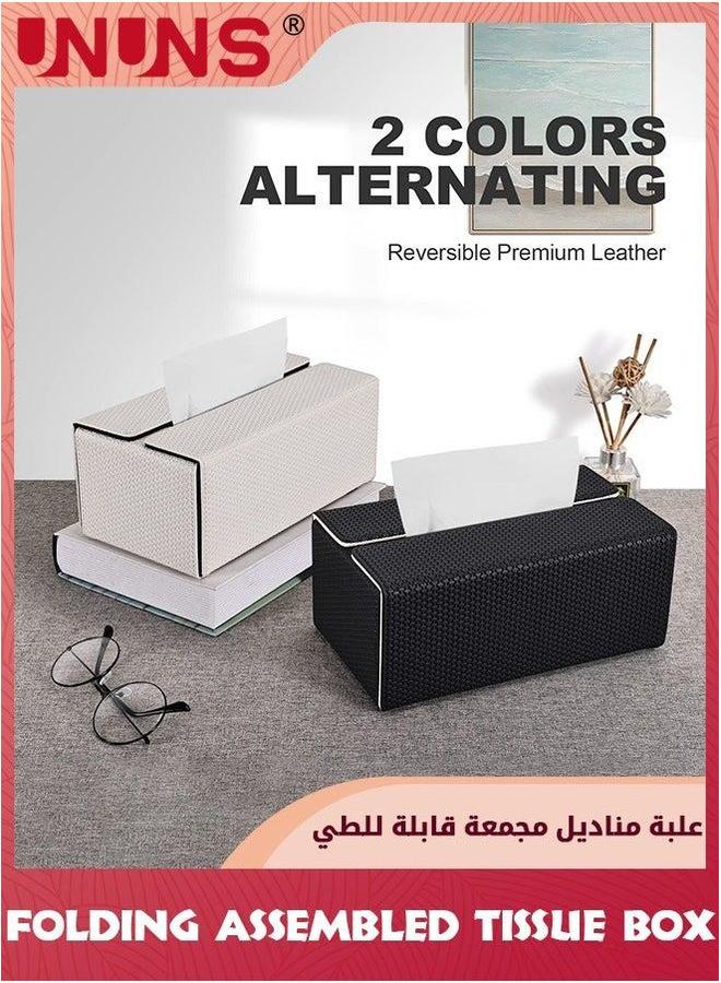 UNUNS حامل علبة مناديل مستطيلة قابلة للطي ومجمعة، غلاف جلد PU قابل للطي وقابل للعكس لمنديل كلينكس، موزع ورق مجفف للسيارة، الحمام، غرفة المعيشة، المكتب، ديكور المنزل - Image 2