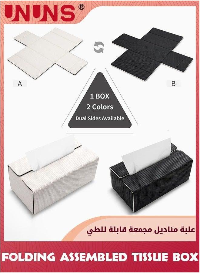 UNUNS حامل علبة مناديل مستطيلة قابلة للطي ومجمعة، غلاف جلد PU قابل للطي وقابل للعكس لمنديل كلينكس، موزع ورق مجفف للسيارة، الحمام، غرفة المعيشة، المكتب، ديكور المنزل - Image 3
