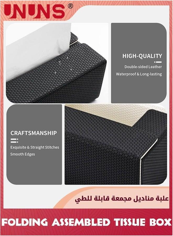 UNUNS حامل علبة مناديل مستطيلة قابلة للطي ومجمعة، غلاف جلد PU قابل للطي وقابل للعكس لمنديل كلينكس، موزع ورق مجفف للسيارة، الحمام، غرفة المعيشة، المكتب، ديكور المنزل - Image 4