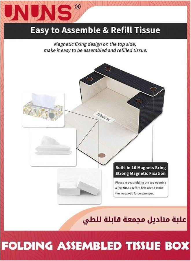 UNUNS حامل علبة مناديل مستطيلة قابلة للطي ومجمعة، غلاف جلد PU قابل للطي وقابل للعكس لمنديل كلينكس، موزع ورق مجفف للسيارة، الحمام، غرفة المعيشة، المكتب، ديكور المنزل - Image 5