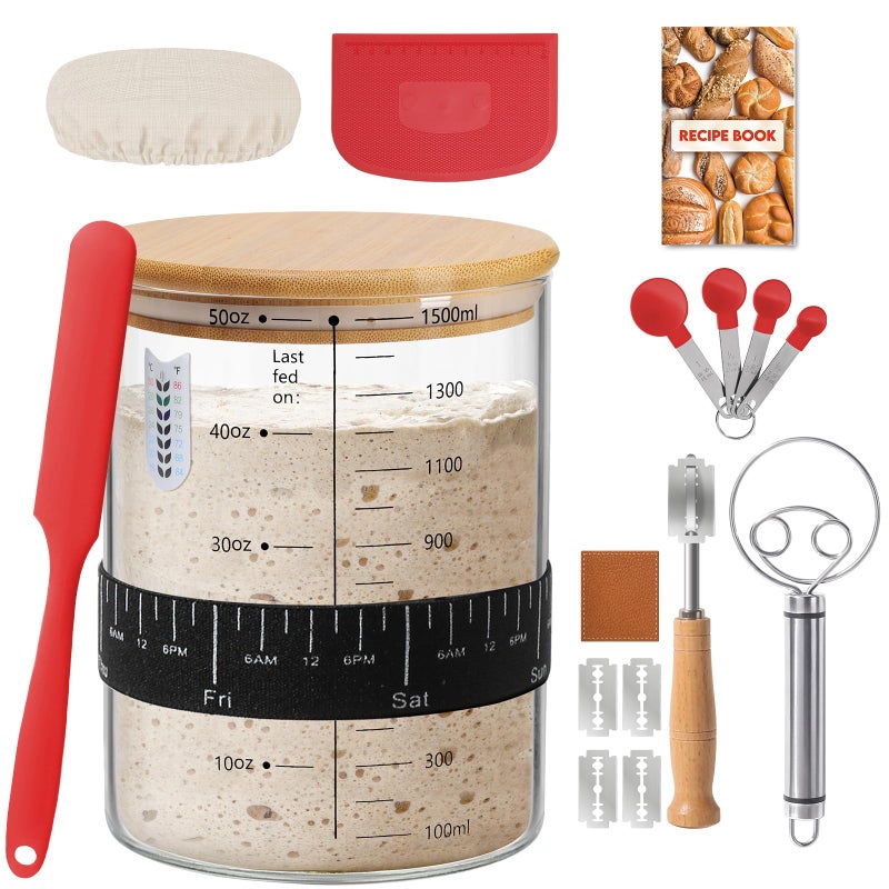 RYTOXILO Sourdough Starter Jar Kit 50 Oz Glass Large Sour Dough Jars Wide Mouth for Beginners 8 Pcs Bread Starter Container Set with Bamboo Lid Sourdough Jar with Bread Baking Supplies Accessories - Image 3