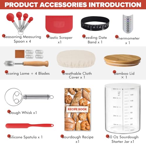 RYTOXILO Sourdough Starter Jar Kit 50 Oz Glass Large Sour Dough Jars Wide Mouth for Beginners 8 Pcs Bread Starter Container Set with Bamboo Lid Sourdough Jar with Bread Baking Supplies Accessories - Image 5