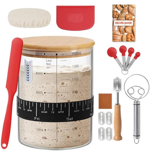 RYTOXILO Sourdough Starter Jar Kit 50 Oz Glass Large Sour Dough Jars Wide Mouth for Beginners 8 Pcs Bread Starter Container Set with Bamboo Lid Sourdough Jar with Bread Baking Supplies Accessories - Image 1