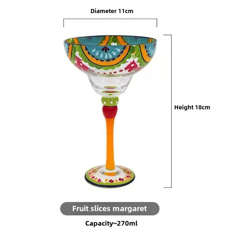 Painted Margarita Wine Glass Crystal Glass Hand-painted Cocktail Mug Alicia Home Goblet(Fruit slices Margaret B) - Image 1