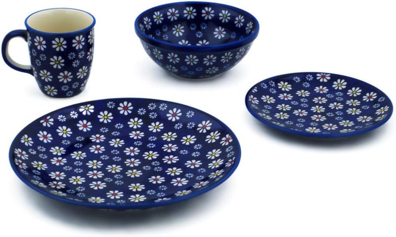 Polmedia Polish Pottery Authentic Polish Pottery 4Piece Place Setting Signature UNIKAT in Daisy Jazz Design Handmade in Bolesawiec Poland  Certificate of Authenticity  - Image 2