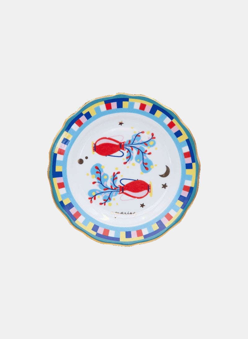 Baci milano Porcelain Decorative Plate 6.3 Inches (16 cm) – Design with Aquarius Accent – Round Jewellery Tray for Table or Wall – Home Decor & Gifts for Women - Image 1
