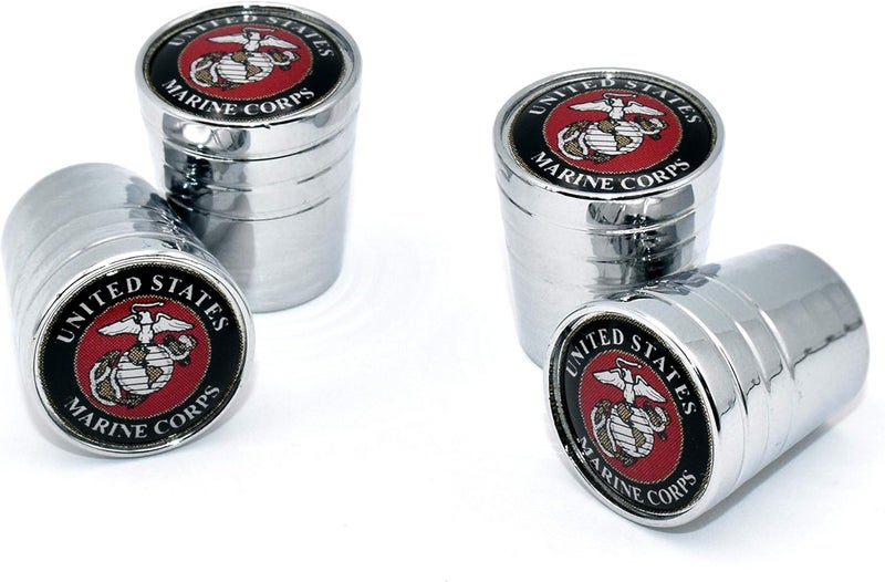 Elektroplate Officially Licensed United States Marine Corps Insignia Bright Chrome Aluminum Tire Valve Stem Caps | Universal Fit for Cars, Bikes, Trucks, RVs, Motorcycles, Trailers (Pack of 4) - Image 1