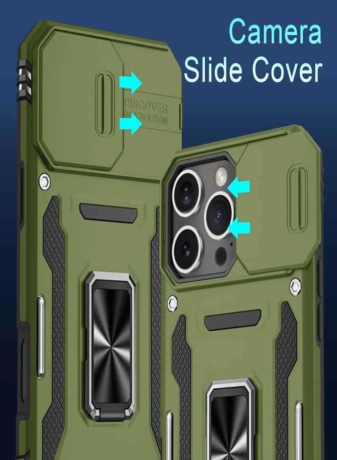DEERLAMN Case for iPhone 16 Pro Max with Slide Camera Cover+Screen Protector (1 Pack), Rotated Ring Kickstand Military Grade Shockproof Protective Cover-Olive Green - Image 2