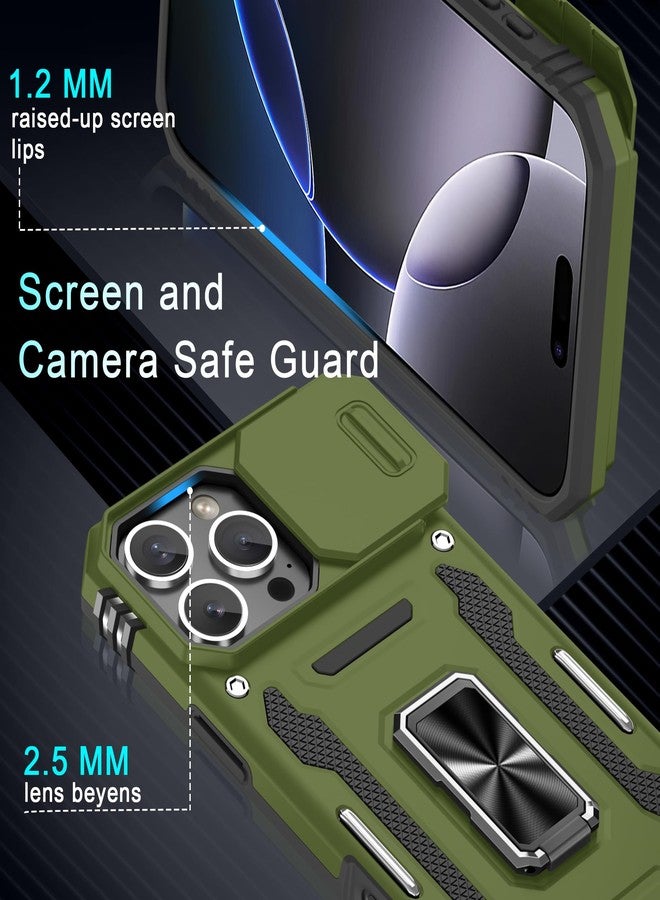 DEERLAMN Case for iPhone 16 Pro Max with Slide Camera Cover+Screen Protector (1 Pack), Rotated Ring Kickstand Military Grade Shockproof Protective Cover-Olive Green - Image 5
