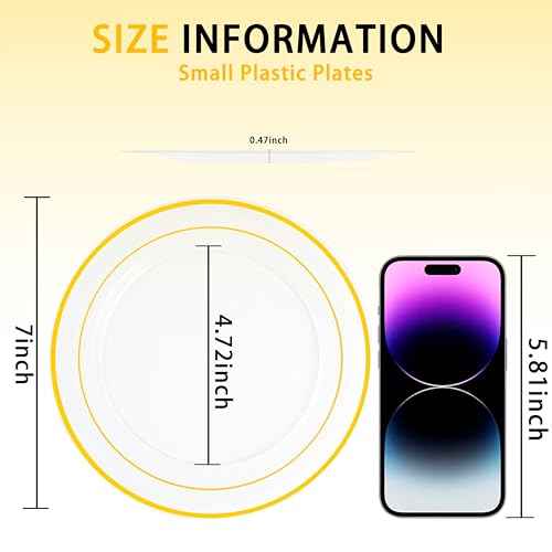 I00000 100Pcs Small Clear Gold Dessert Plates,Clear Disposable Plates with Gold Rim 7 Inch,Premium Hard Fancy Small Plates,Perfect for Birthday Thanksgiving and Wedding - Image 4