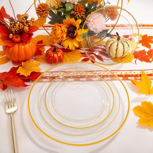 I00000 100Pcs Small Clear Gold Dessert Plates,Clear Disposable Plates with Gold Rim 7 Inch,Premium Hard Fancy Small Plates,Perfect for Birthday Thanksgiving and Wedding - Image 5