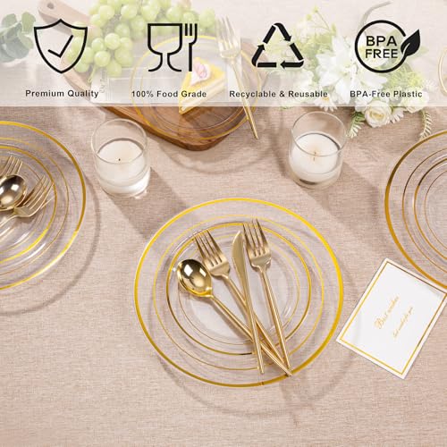 I00000 100Pcs Small Clear Gold Dessert Plates,Clear Disposable Plates with Gold Rim 7 Inch,Premium Hard Fancy Small Plates,Perfect for Birthday Thanksgiving and Wedding - Image 2