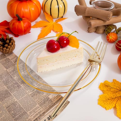 I00000 100Pcs Small Clear Gold Dessert Plates,Clear Disposable Plates with Gold Rim 7 Inch,Premium Hard Fancy Small Plates,Perfect for Birthday Thanksgiving and Wedding - Image 3