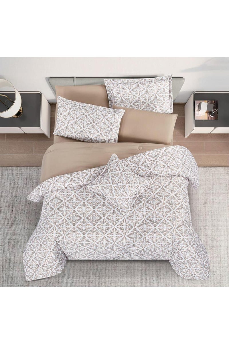 ميلين طقم مفرش سرير صيفي مزدوج وجهين 7 قطع – يناسب سرير بمقاس 200x200 – أوركا- أبيض - بيج غامق - Image 5