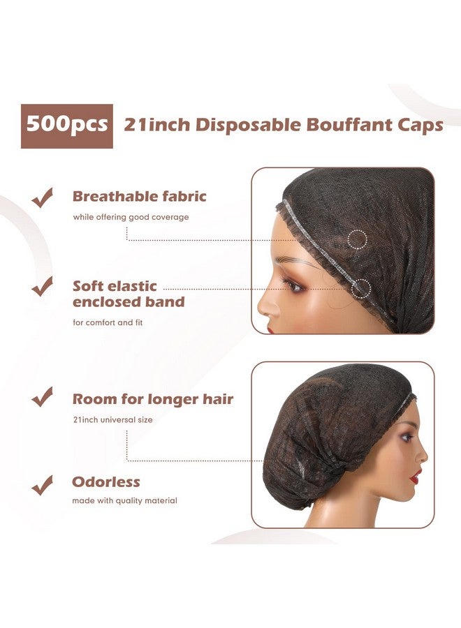 Yahenda 500 Pcs Disposable Bouffant Caps Bulk disposable hair covers Disposable Caps for Hair Elastic Dust Cap Hairnets for Food Service, Nurses, Labs(21 Inches,Black) - Image 2