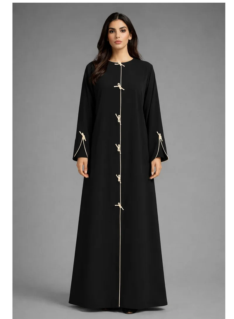 Black Korean Nida Abaya | Luxury Modest Wear with Contrast Piping