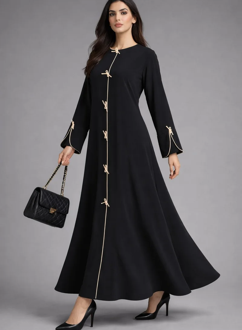 MSquare Fashion Black Korean Nida Abaya | Luxury Modest Wear with Contrast Piping