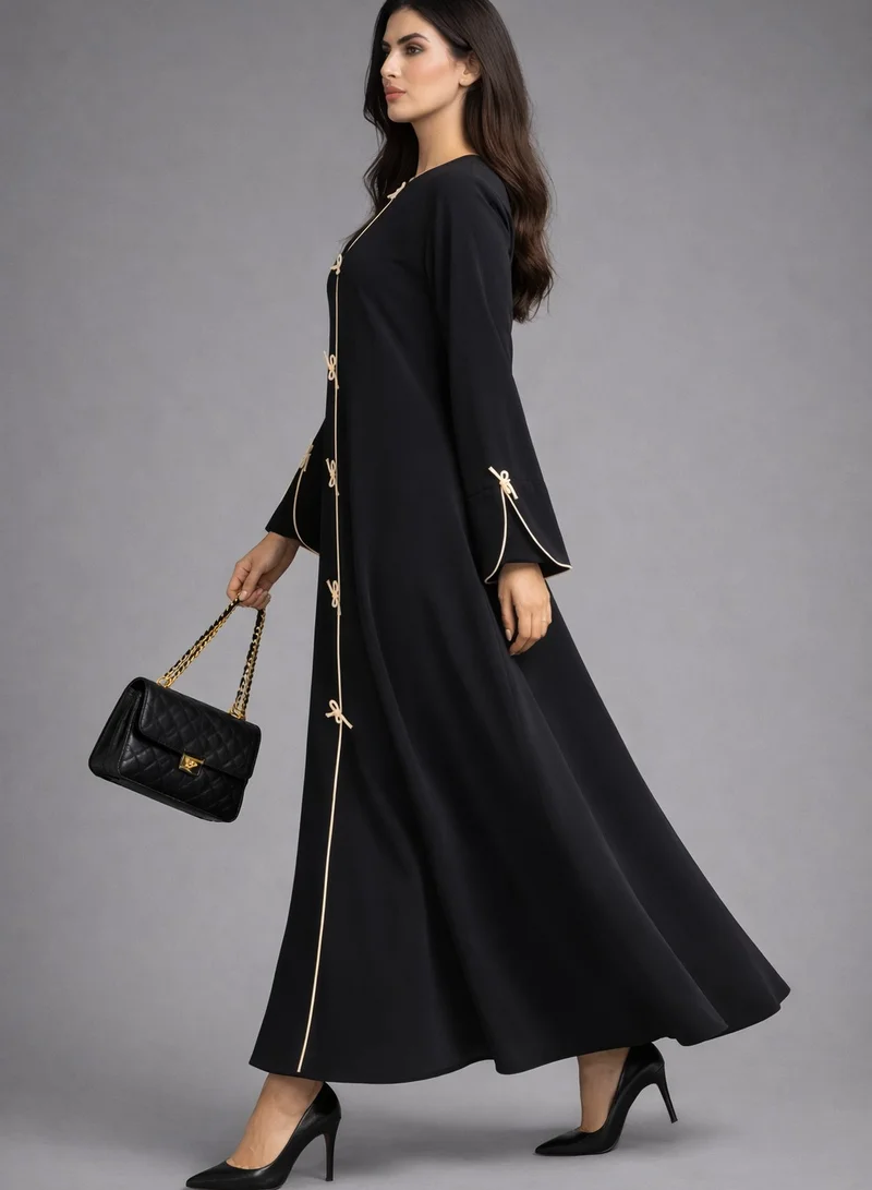 MSquare Fashion  Black Korean Nida Abaya | Luxury Modest Wear with Contrast Piping for Women | Best Price UAE