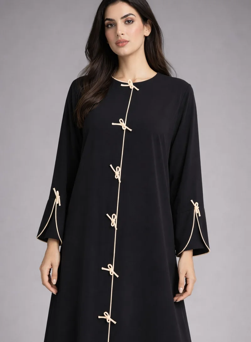 MSquare Fashion  Black Korean Nida Abaya | Luxury Modest Wear with Contrast Piping for Women | Best Price UAE