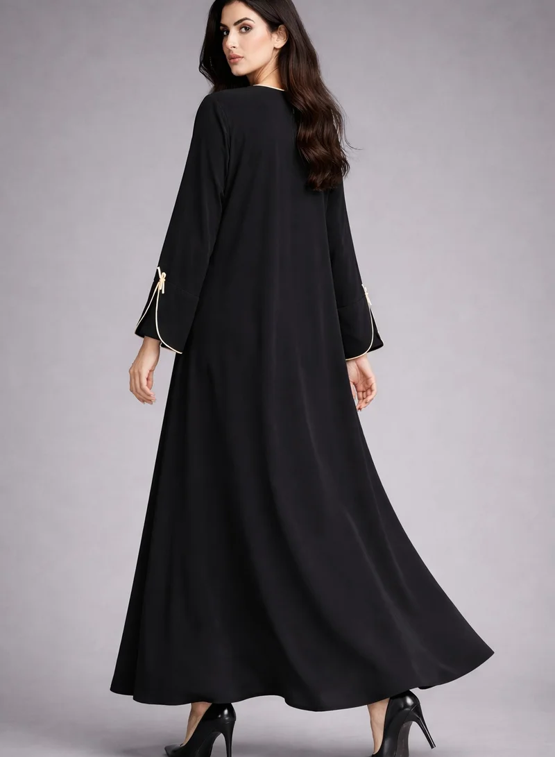 MSquare Fashion  Black Korean Nida Abaya | Luxury Modest Wear with Contrast Piping for Women | Best Price UAE