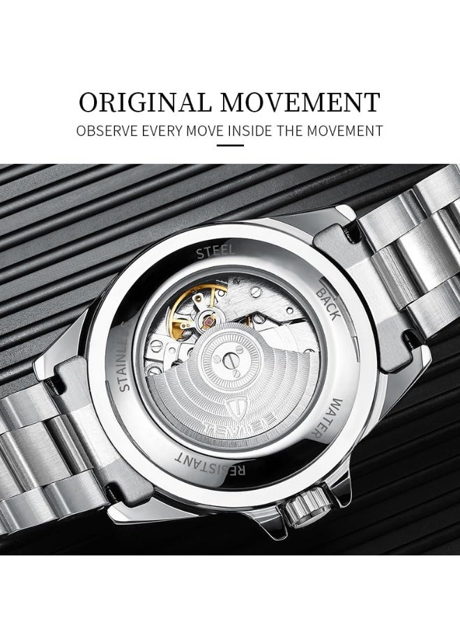 Tevise Skeleton Automatic Mens Watches with Stainless Steel Sliver Band Waterproof Wrist Watches for Mens - Image 5