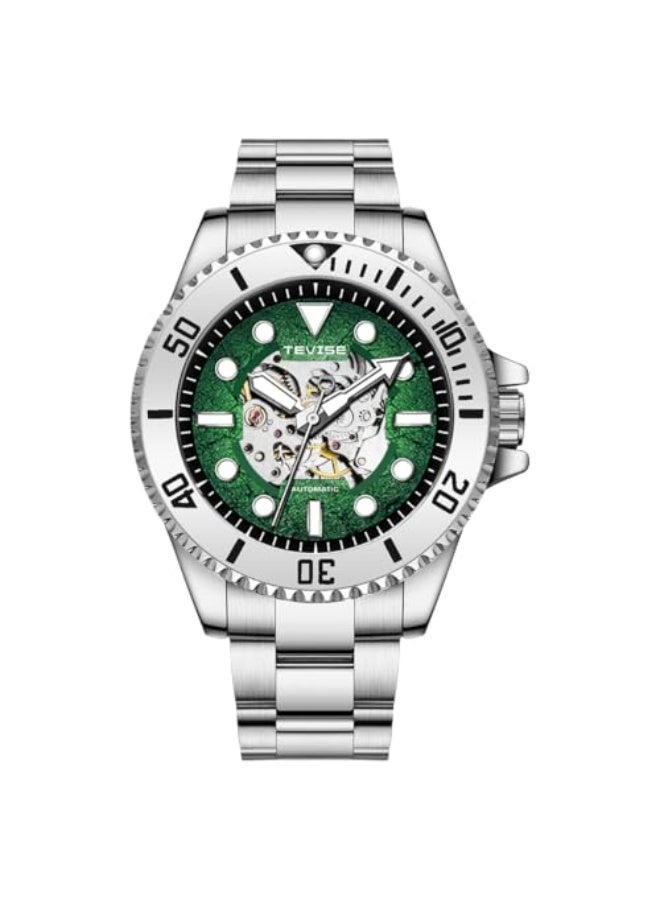 Tevise Skeleton Automatic Mens Watches with Stainless Steel Sliver Band Waterproof Wrist Watches for Mens - Image 1