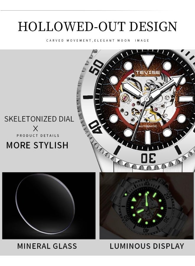 Tevise Skeleton Automatic Mens Watches with Stainless Steel Sliver Band Waterproof Wrist Watches for Mens - Image 4