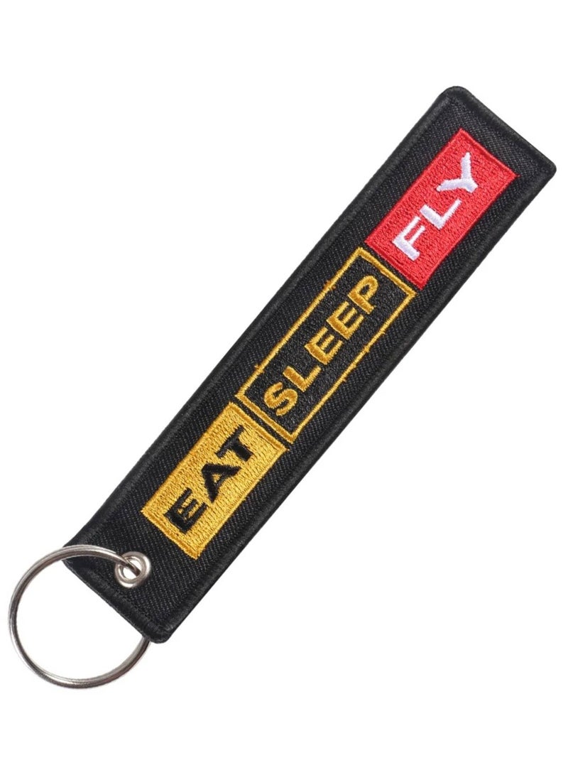 SOLDOUT Double Sided Embroidery Flight Crew Captain Pilot Keychain Keyring For Motorcycles, Cars, Bag, Key Fobs Fashion (Eat Sleep Fly) - Image 1