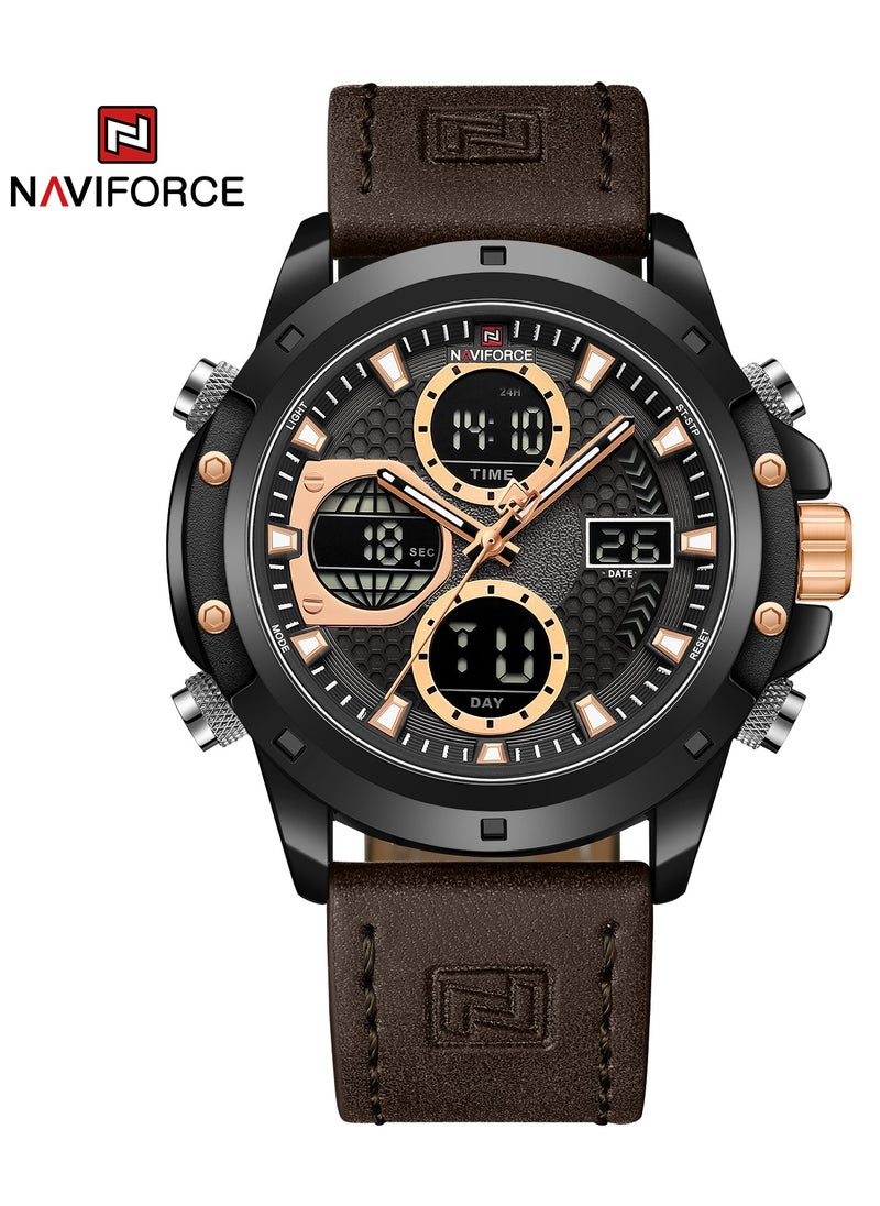 NAVIFORCE - Sport Analog-Digital Wrist Watch for Men with Leather Strap Water Resistant Multi-Function Timepiece with Stopwatch Alarm and Date Display - Image 1
