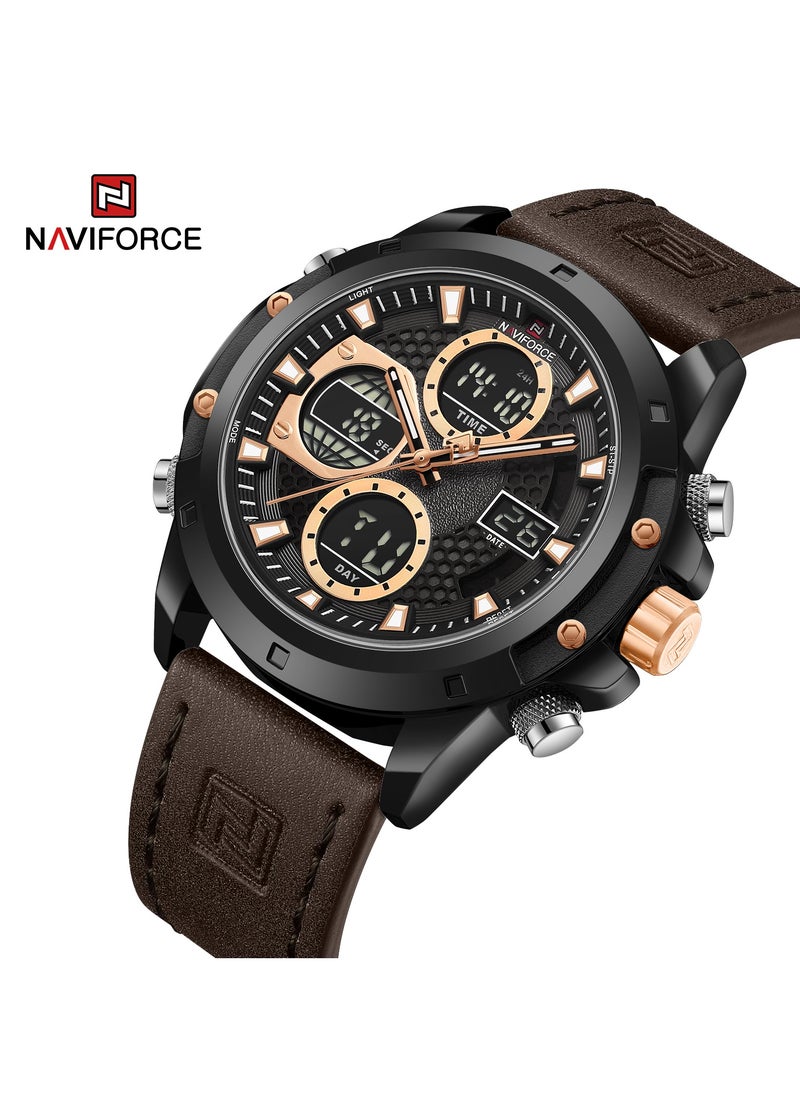 NAVIFORCE - Sport Analog-Digital Wrist Watch for Men with Leather Strap Water Resistant Multi-Function Timepiece with Stopwatch Alarm and Date Display - Image 1