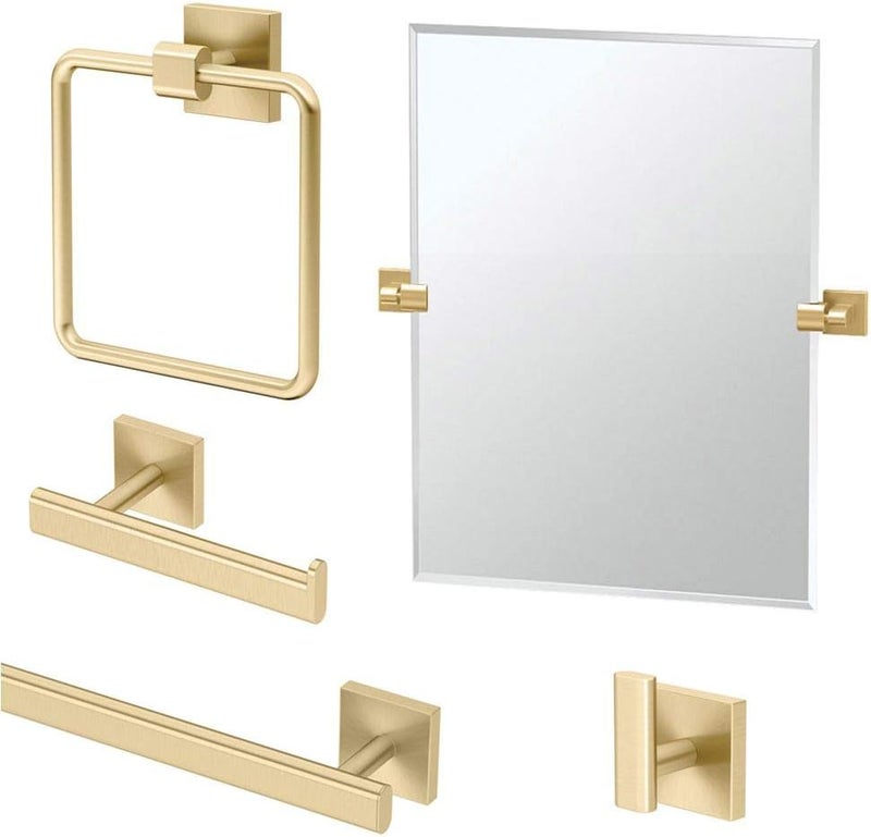 gatco Gatco KAELE5BB Elevate Bathroom Accessory Kit with Mirror Brushed Brass  - Image 1