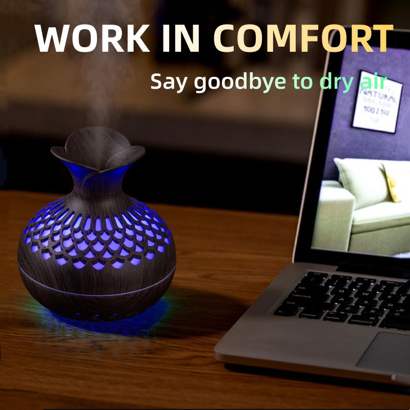 Vromoon Colorful Cool Mini Humidifier, Flower Shape USB Personal Desktop Humidifier for Car, Office Room, Bedroom,etc. 2 Mist Modes, 7 colors,Super Quiet (Darkwood) - Image 3
