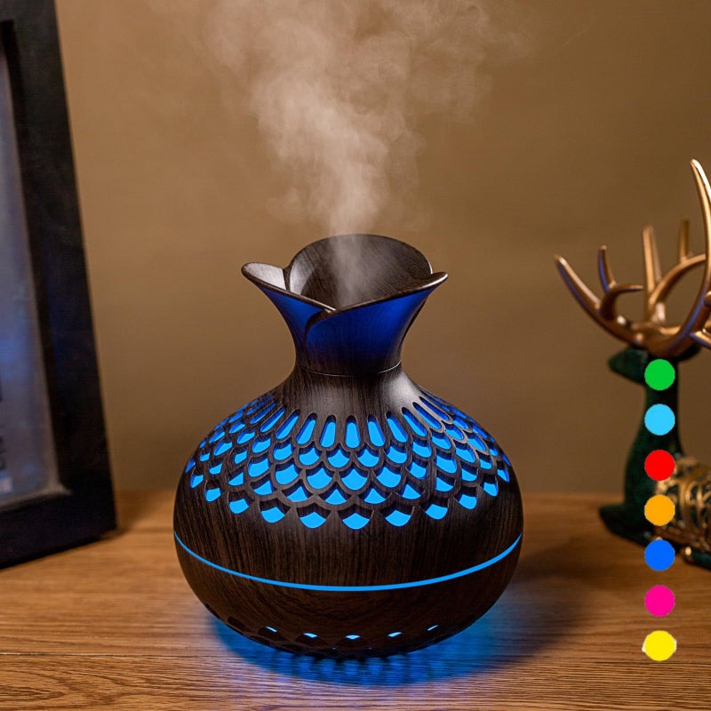 Vromoon Colorful Cool Mini Humidifier, Flower Shape USB Personal Desktop Humidifier for Car, Office Room, Bedroom,etc. 2 Mist Modes, 7 colors,Super Quiet (Darkwood) - Image 1
