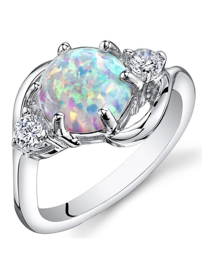 PEORA خاتم أوبال أبيض ناري مصنوع للنساء من الفضة الإسترلينية 925 بتصميم مذهل من 3 أحجار 1.75 قيراط شكل دائري مقاس 8 مم 5 - Image 1