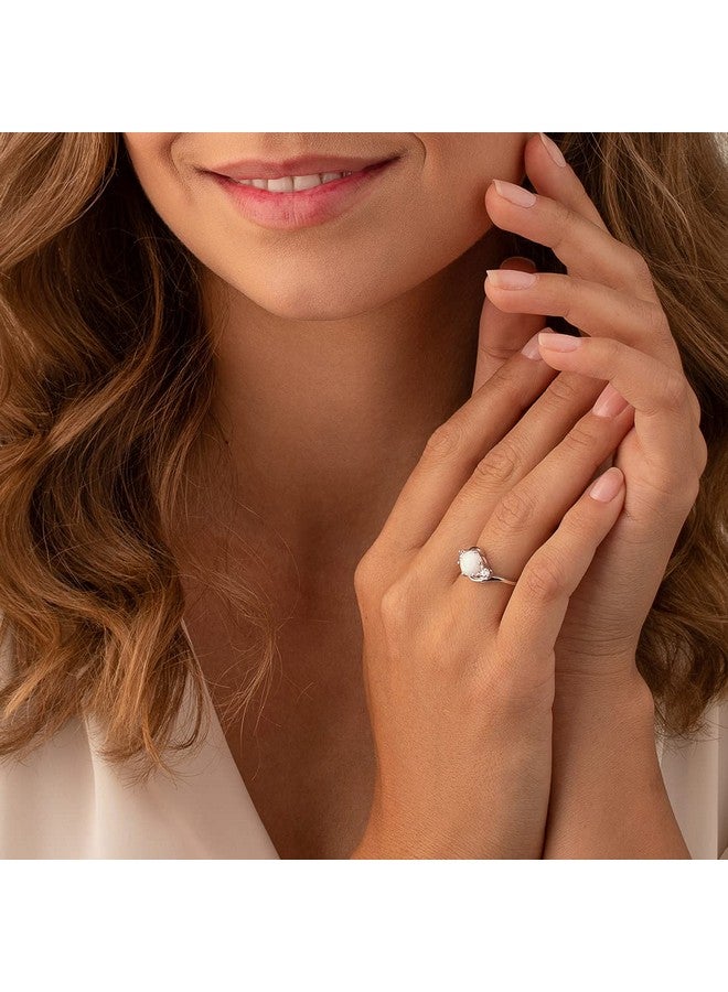 PEORA خاتم أوبال أبيض ناري مصنوع للنساء من الفضة الإسترلينية 925 بتصميم مذهل من 3 أحجار 1.75 قيراط شكل دائري مقاس 8 مم 5 - Image 2
