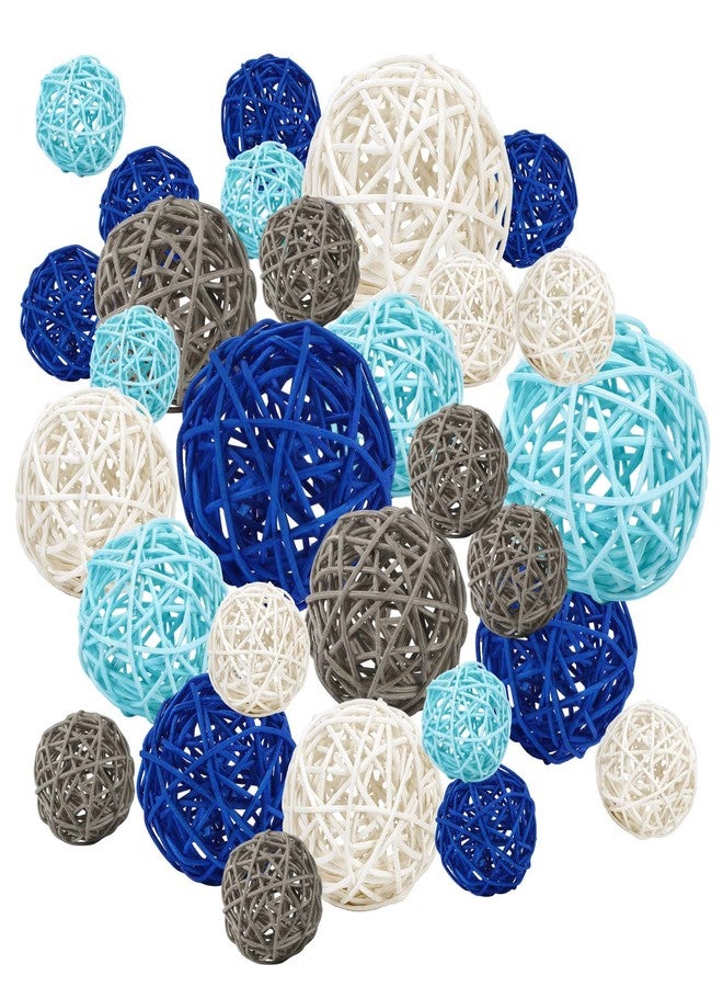 SANNIX 40Pcs Wicker Rattan Balls, 3 Sizes Decorative Balls for Vase Filler Bowl Centerpiece Blue Gray White Orbs Decor Table Home Decorations Party Ornaments Winter Tree Decor - Image 1