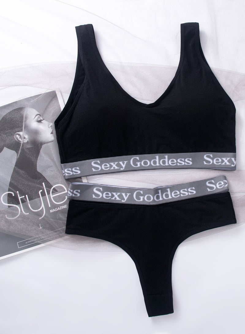 Black Bikini Set with High Waist Belt - Two Pieces 