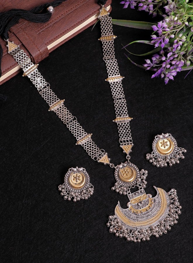 Siddhatva Traditional Boho Fashion Ethnic Oxidised Silver Dual Tone Necklace Earring Jewelry Women - Image 2