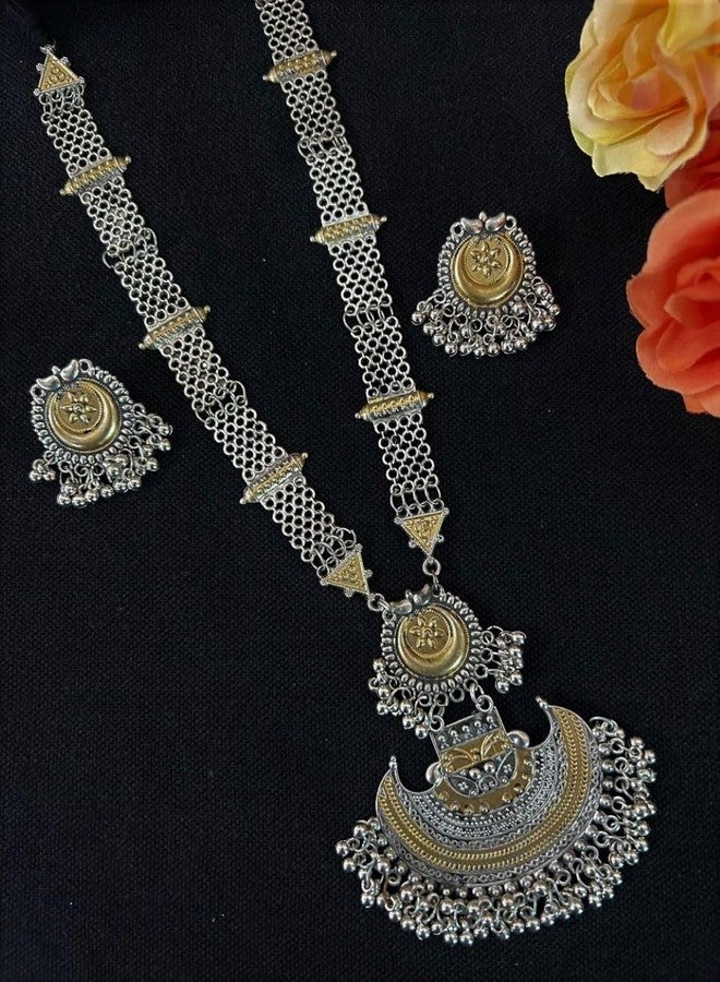Siddhatva Traditional Boho Fashion Ethnic Oxidised Silver Dual Tone Necklace Earring Jewelry Women - Image 4