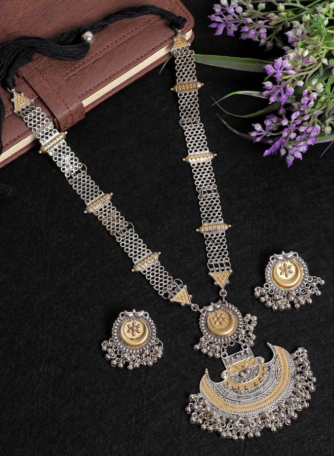Siddhatva Traditional Boho Fashion Ethnic Oxidised Silver Dual Tone Necklace Earring Jewelry Women - Image 3