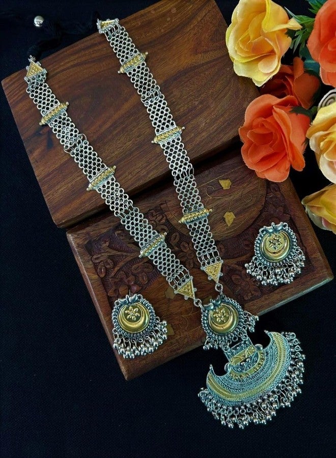 Siddhatva Traditional Boho Fashion Ethnic Oxidised Silver Dual Tone Necklace Earring Jewelry Women - Image 5