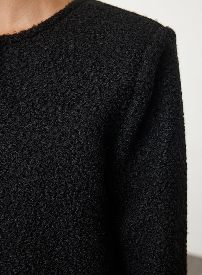 trendyol Black Round Boucle Fabric - Crop Woven Jacket - Image 3