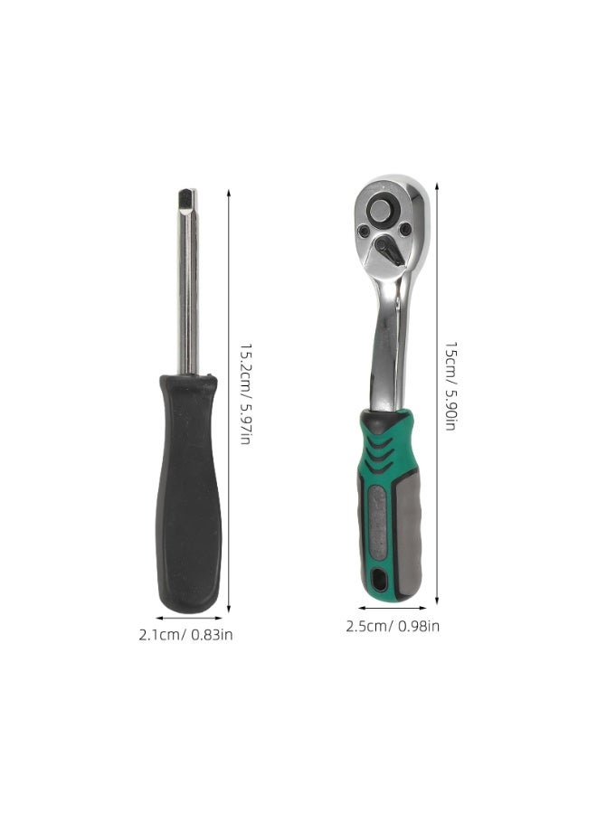 53-Piece Socket Wrench Set with 1/4" Ratchet Wrench in Plastic Tool Case for Auto Repair and Home Use, 72-Tooth S2 Style, (Green) - Image 4