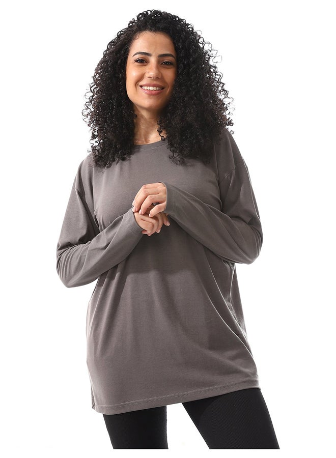 Andora Iron Grey Long Sleeves Basic Tees_Dark Grey - Image 3